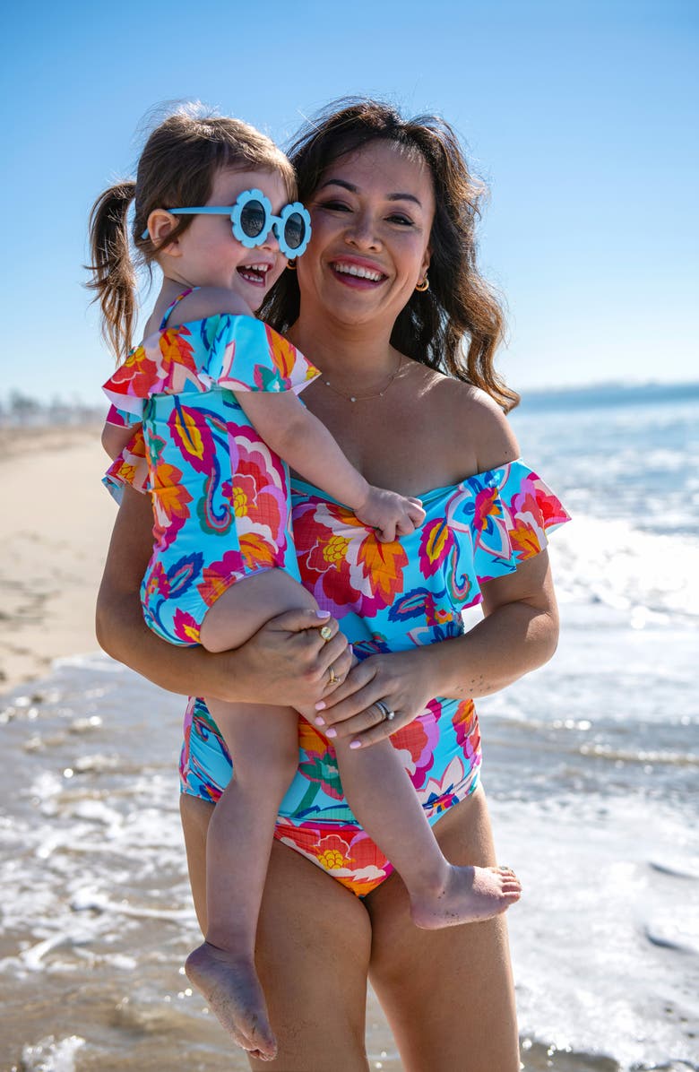 La Blanca Kids' Breezy Ruffle Off the Shoulder One-Piece Swimsuit, Alternate, color, Multi