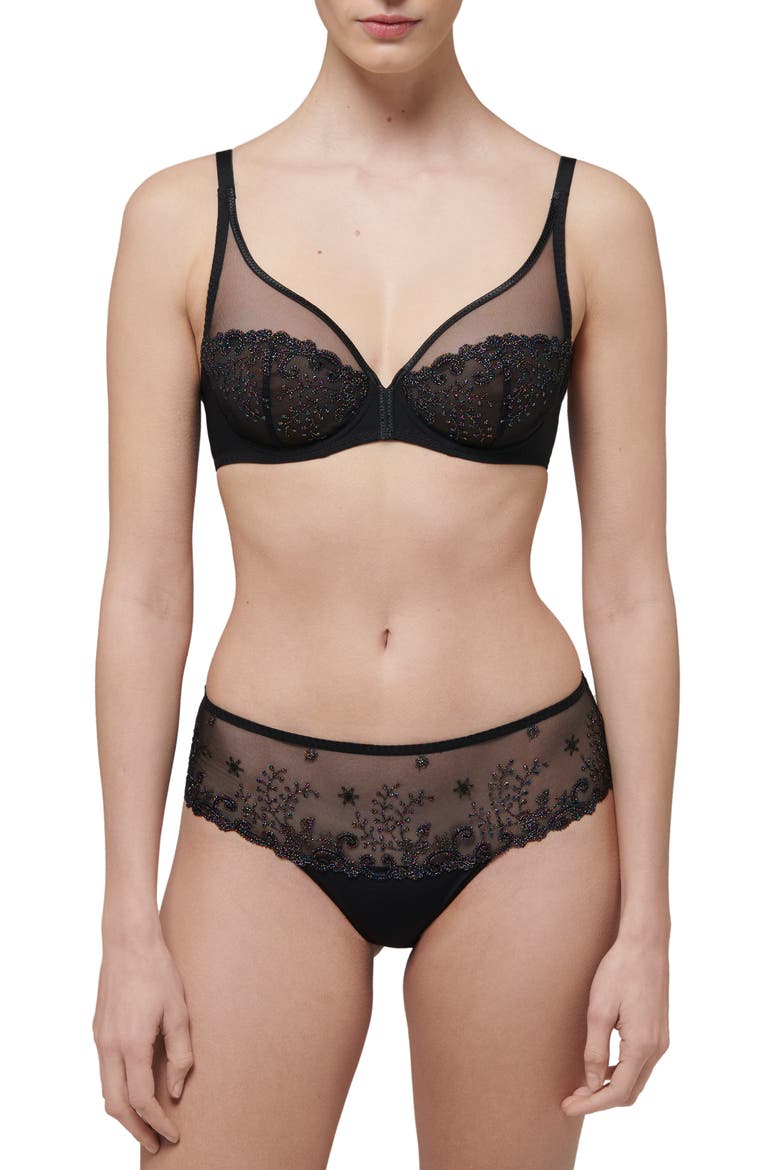 Delice Sheer Underwire Plunge Bra, Alternate, color, GEM BLACK