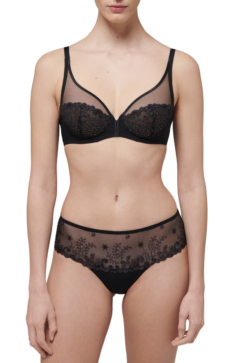 Simone Perele Delice Sheer Underwire Plunge Bra, Alternate, color, Gem Black