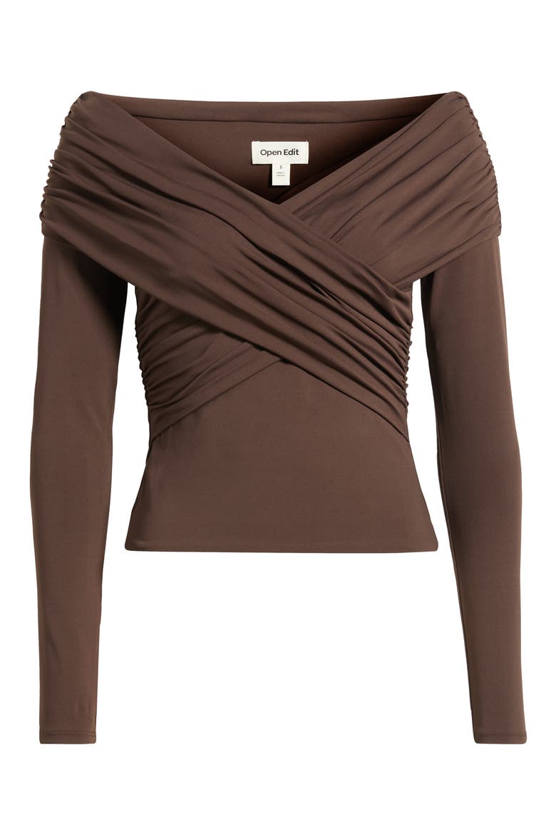 Long Sleeve Cross Front Top, Alternate, color, BROWN SEAL