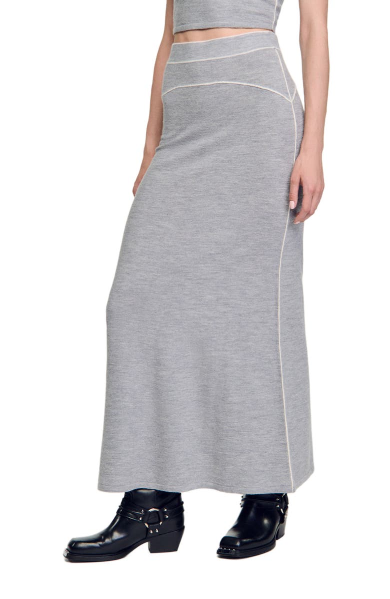 SANDRO Long wool skirt, Alternate, color, 