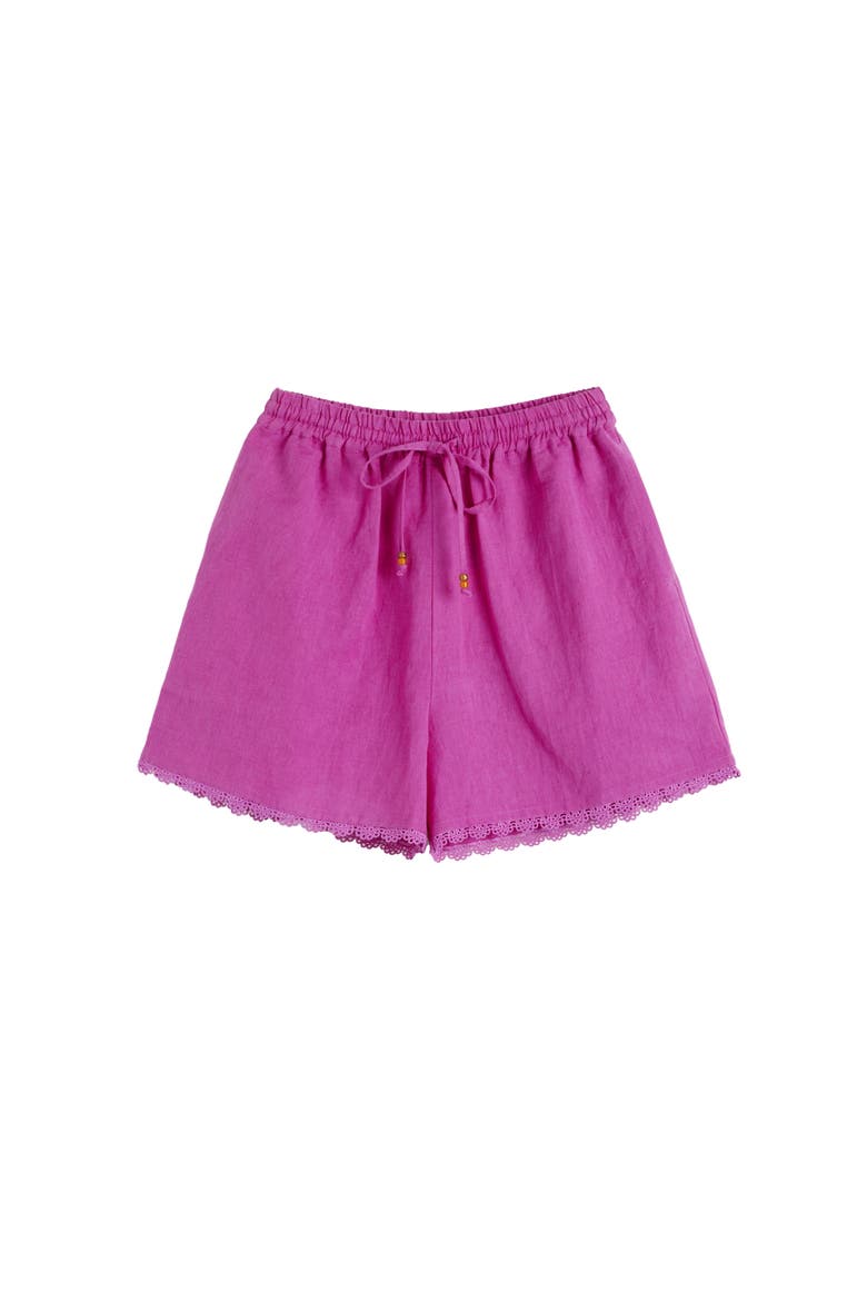 Sienna Linen-Blend Scallop Edge Shorts, Alternate, color, Magenta