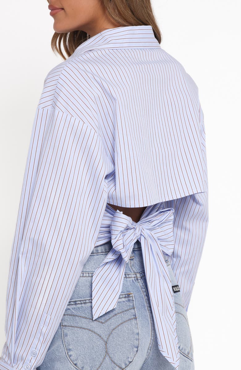 Petal & Pup Vienne Stripe Tie Back Button-Up Shirt, Alternate, color, Blue/ Brown Stripe