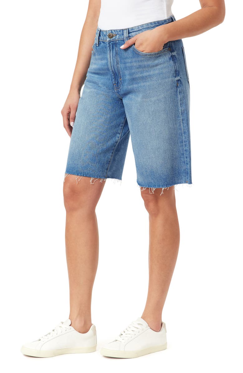 Kensie Relaxed Fit Raw Hem Denim Shorts, Alternate, color, Brisbane