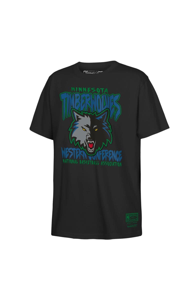 Mitchell & Ness Youth Mitchell & Ness Black Minnesota Timberwolves Retro Mascot Script T-Shirt, Main, color,