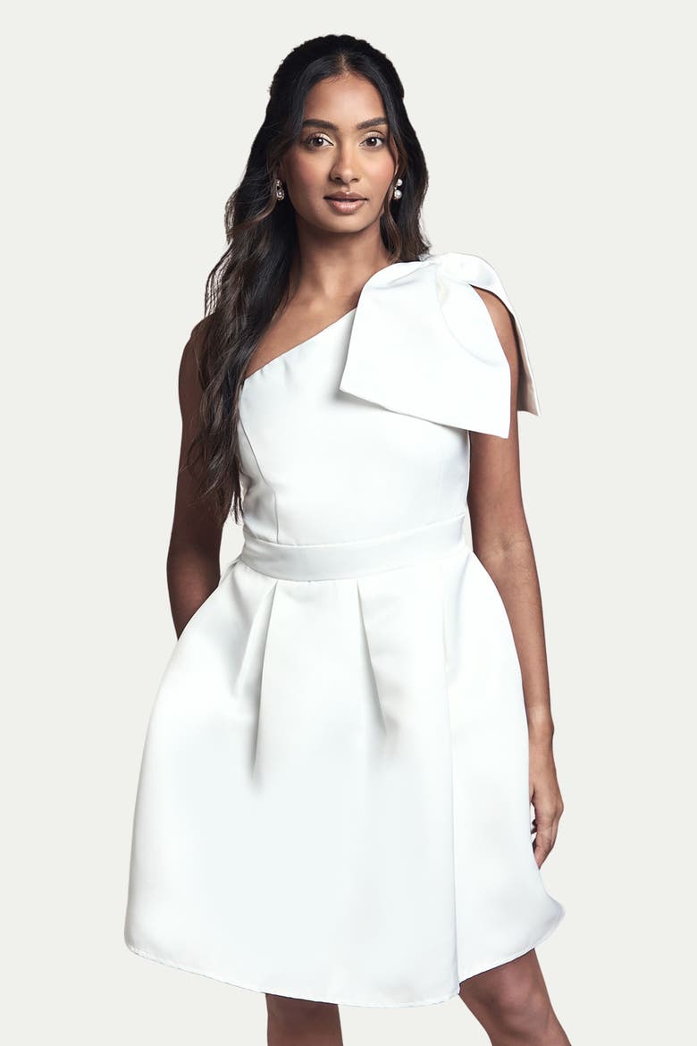 One Shoulder Bow Bridal Mini Dress, Alternate, color, Ivory