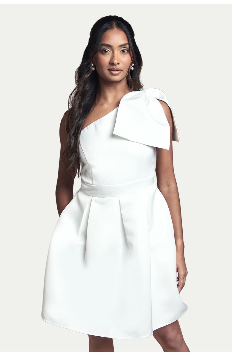 Coast One Shoulder Bow Bridal Mini Dress, Alternate, color, Ivory