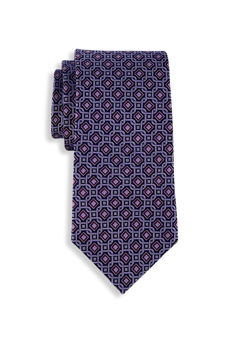 Big & Tall Geometric Link Silk Tie, Main, color, PLUM