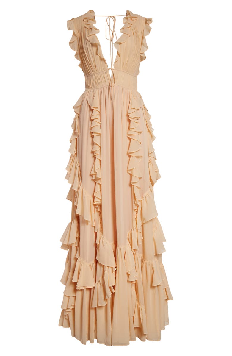 Ulla Johnson Florella Ruffle Sleeveless Silk Gown, Alternate, color, Peony