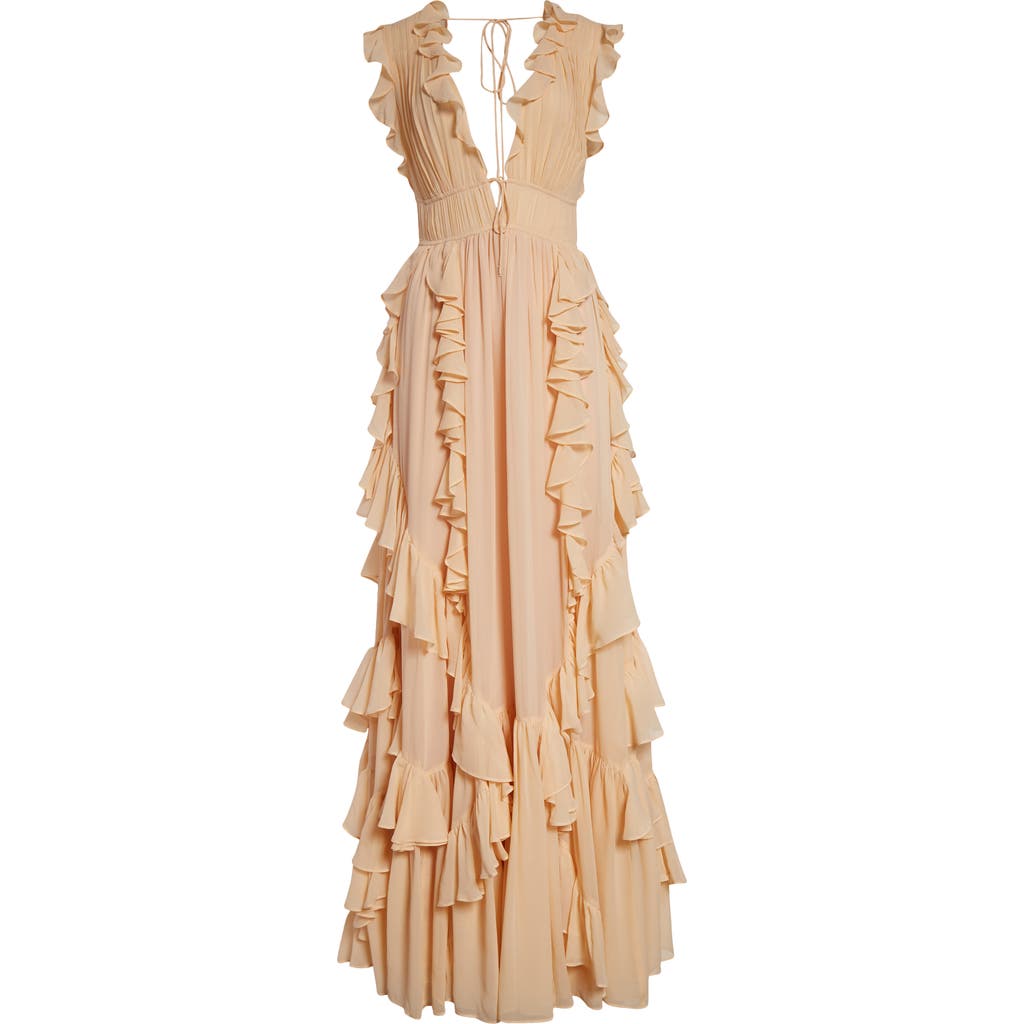 Ulla Johnson Florella Ruffle Sleeveless Silk Gown In Peony