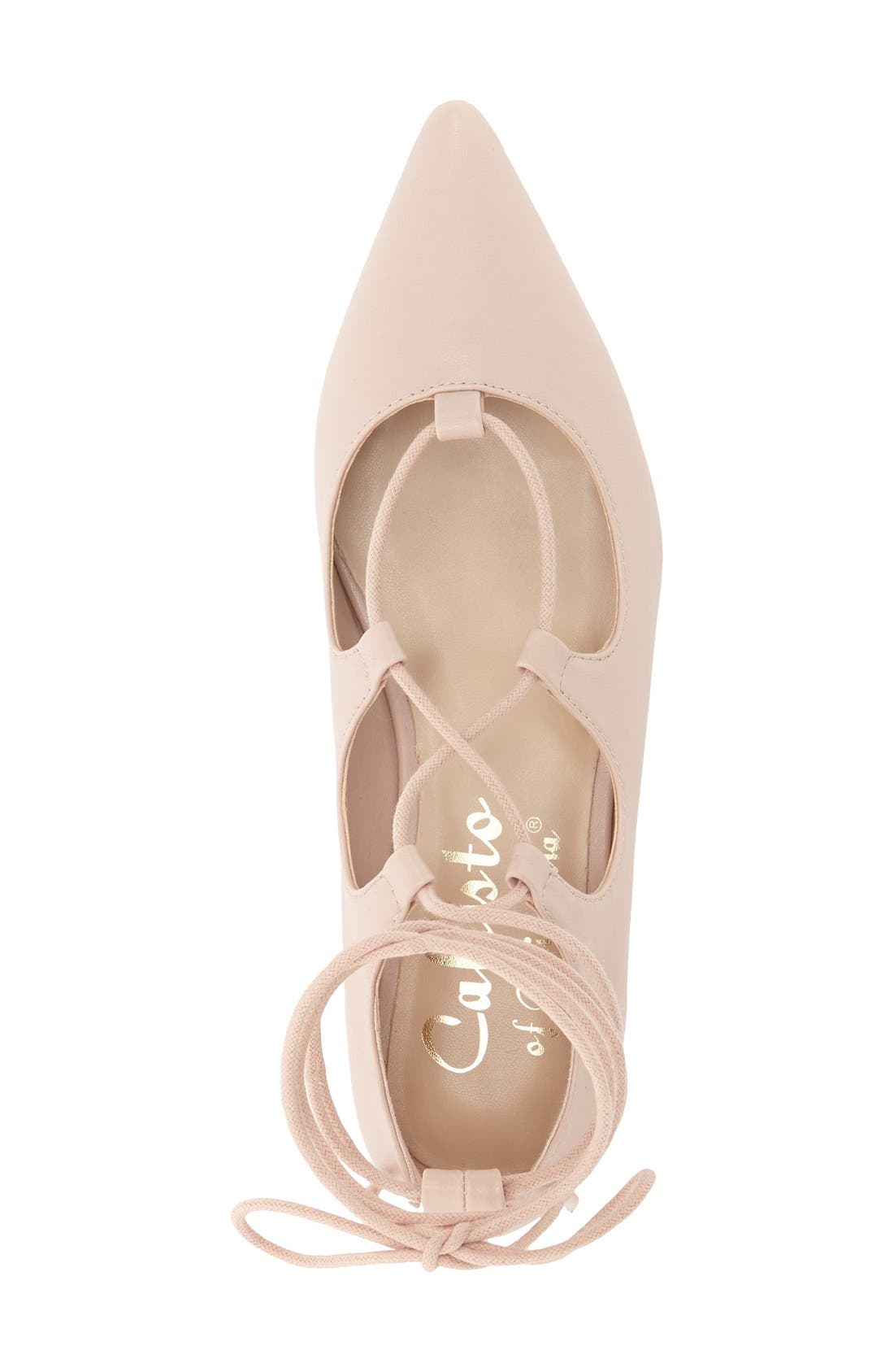 'Rian' Ghillie Lace Pointy Toe Flat, Alternate, color, NUDE FAUX LEATHER