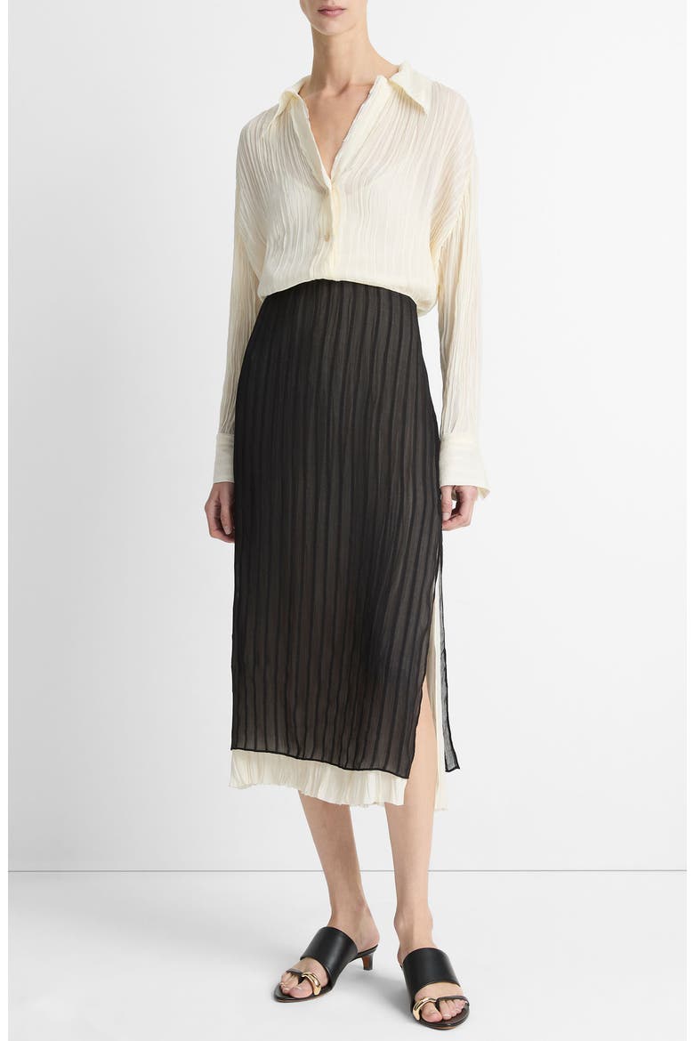 Stripe Layered Midi Skirt, Main, color, BLACK