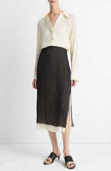 Vince Stripe Layered Midi Skirt