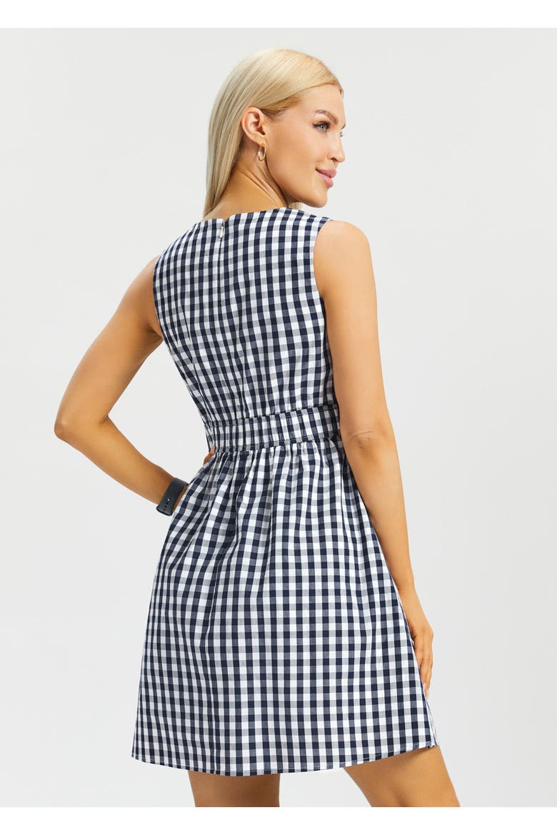 Gingham Fit and Flare Dress, Alternate, color, Navy