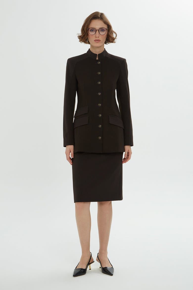 Brown Jacket & Pencil Skirt Set with Button Details, Alternate, color, Brown