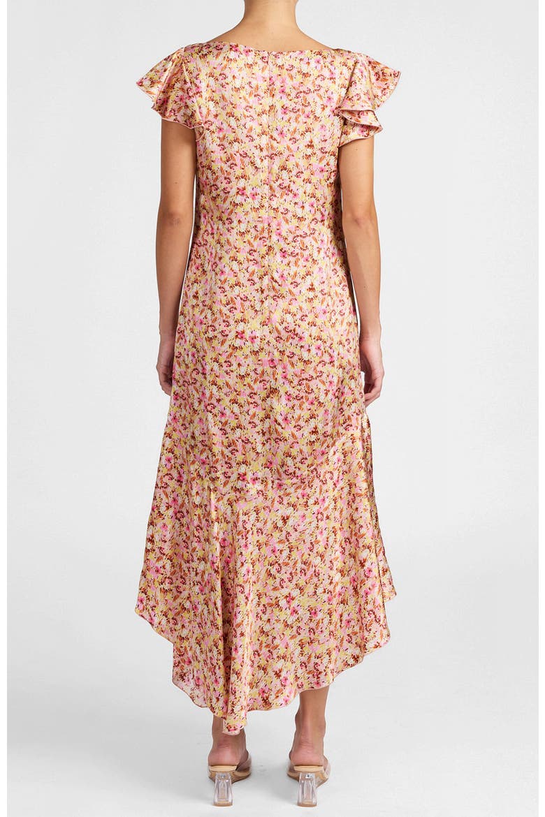 Laurel Cap Sleeve Midi Dress in Floral Silk Blend, Alternate, color, Candy Pink