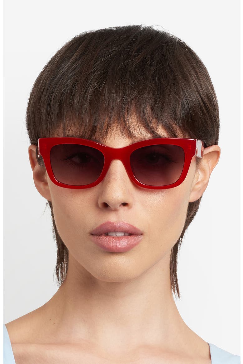 aimee 50mm cat eye sunglasses, Alternate, color, RED/ BROWN SF