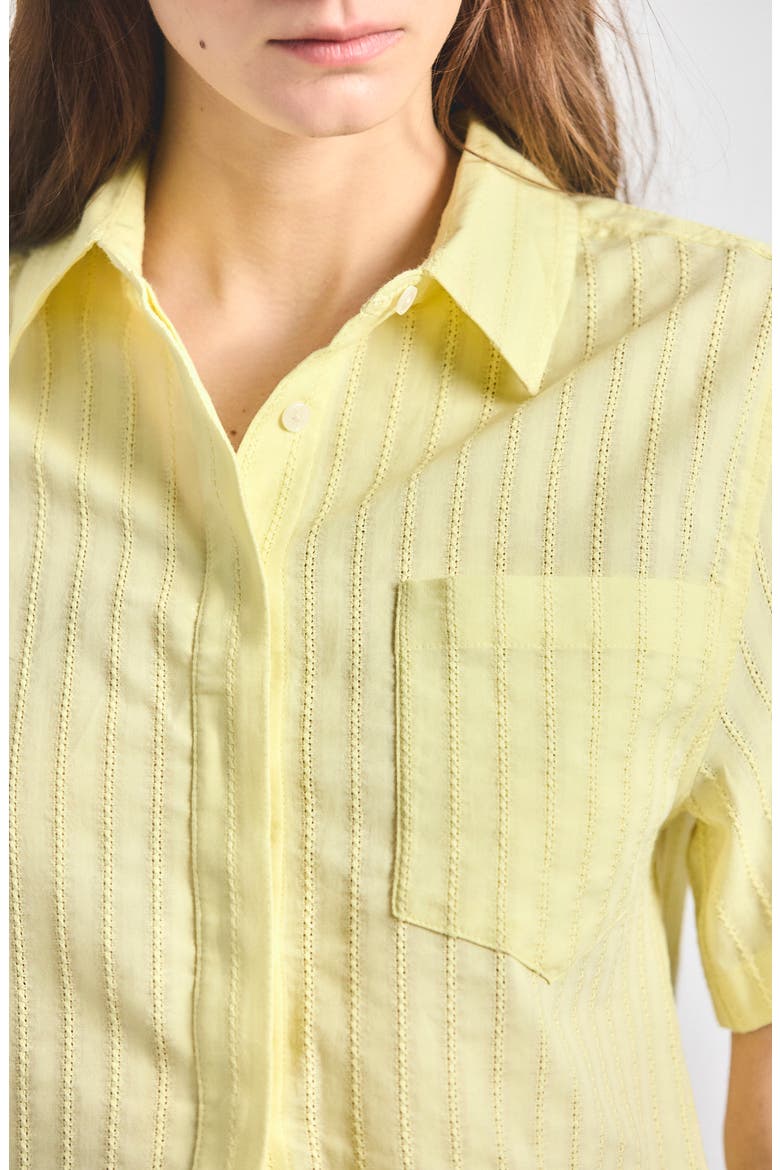Lira Stripe Short Sleeve Crop Button-Up Shirt, Alternate, color, BUTTER YELLOW