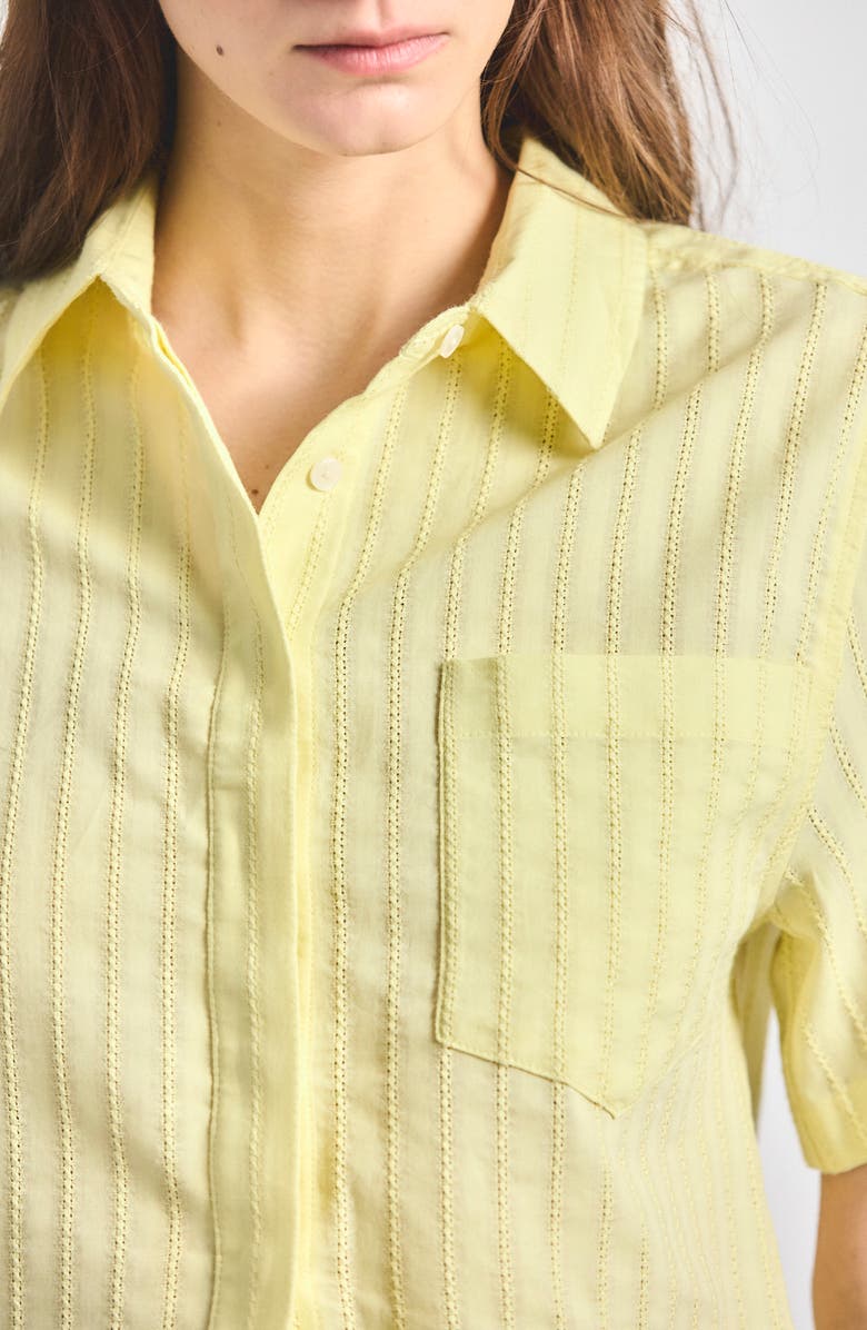 Derek Lam Lira Stripe Short Sleeve Crop Button-Up Shirt, Alternate, color, Butter Yellow