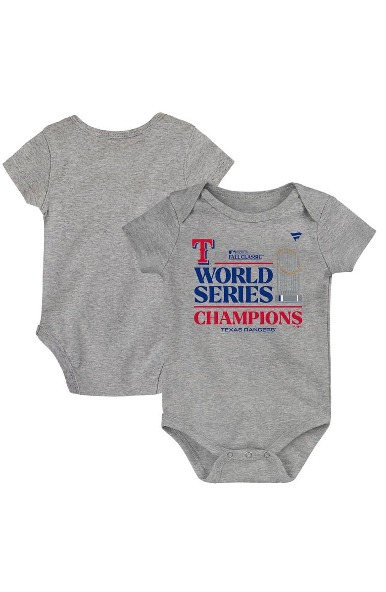 FANATICS Infant Fanatics Branded Heather Gray Texas Rangers 2023 World Series Champions Locker Room Bodysuit, Main, color, 