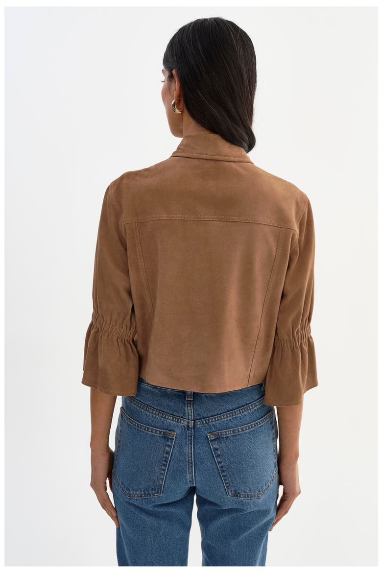 Carolina S | Suede Ruffle Sleeve Jacket, Alternate, color, Latte
