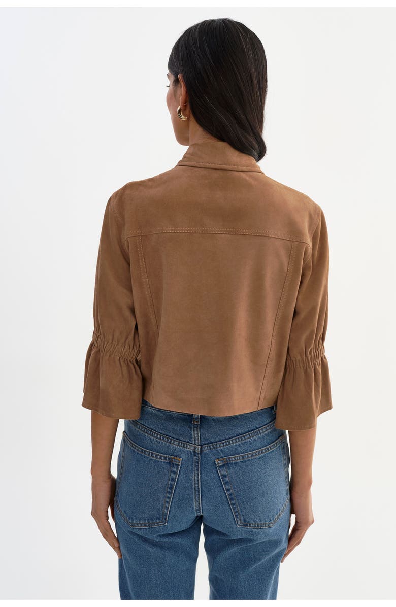 LAMARQUE Carolina S | Suede Ruffle Sleeve Jacket, Alternate, color, Latte