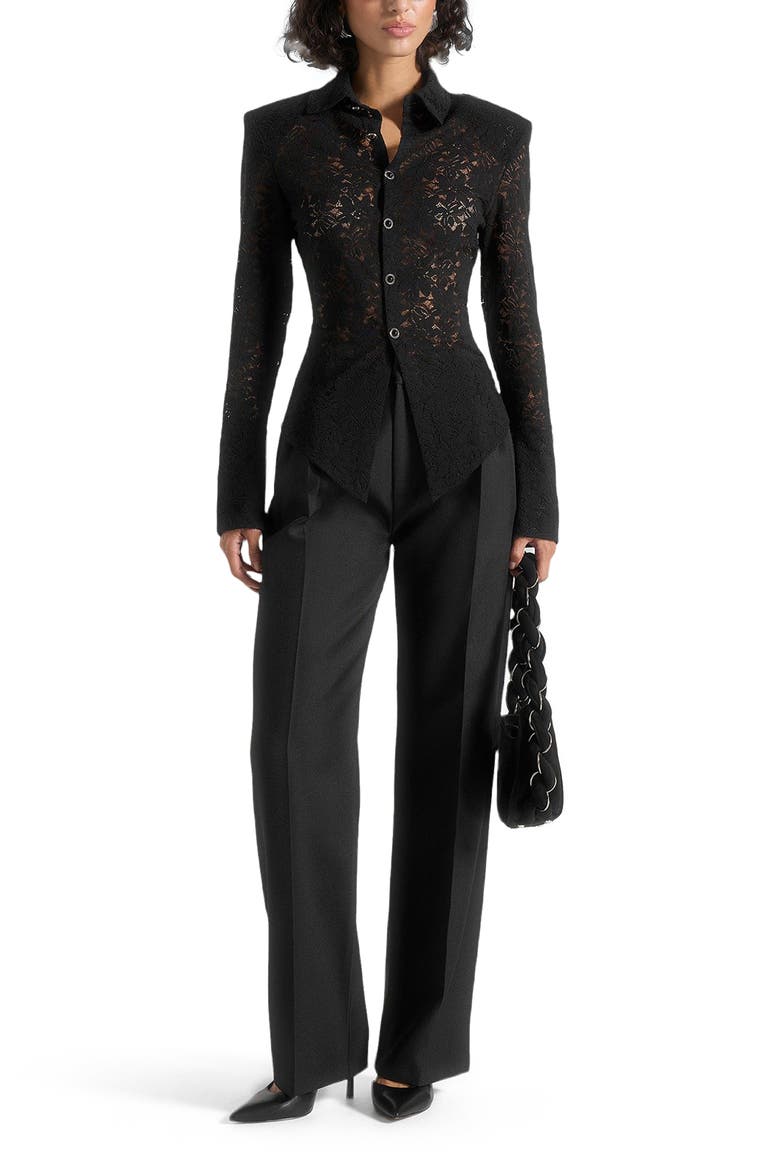 Sila Wide Shoulder Lace Angled Shirt, Alternate, color, Black