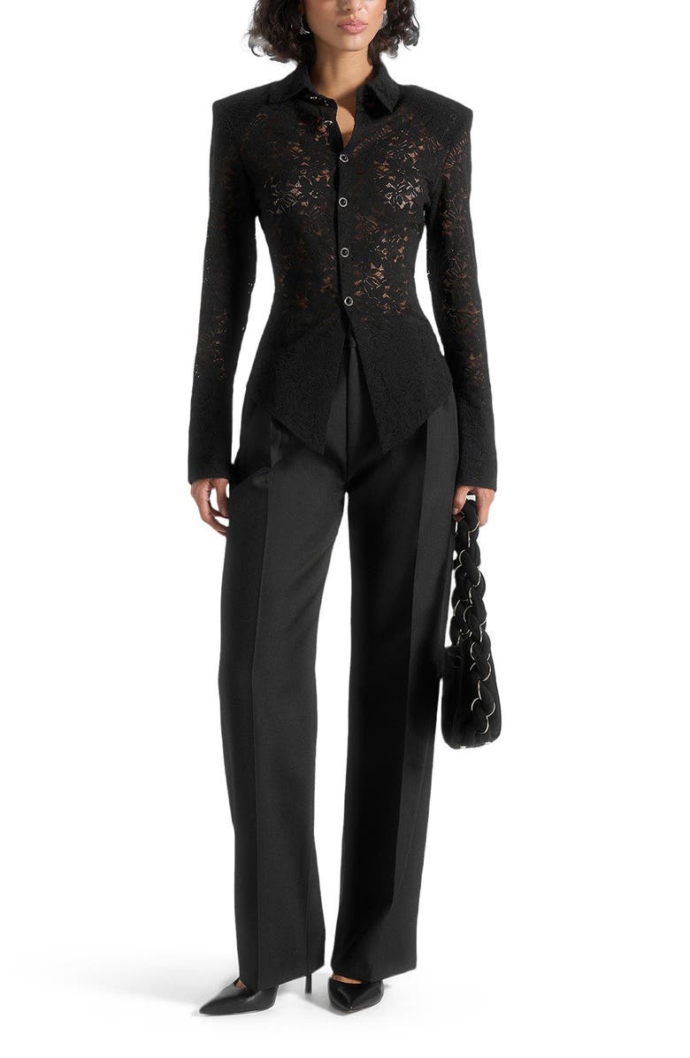 Manière De Voir Sila Wide Shoulder Lace Angled Shirt, Alternate, color, Black