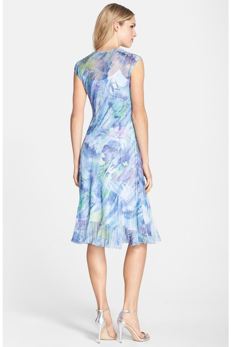 Print Chiffon & Charmeuse A-Line Dress, Alternate, color, CERULEAN