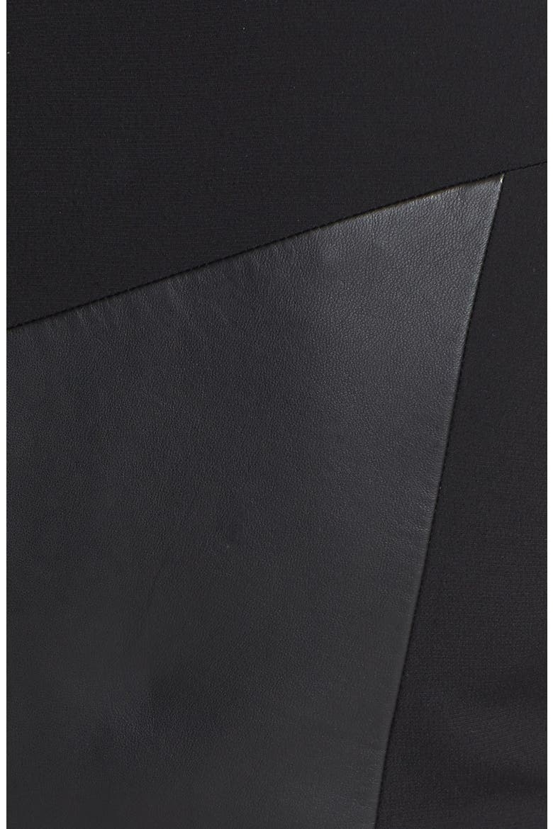 Crepe & Leather Dress, Alternate, color, BLACK