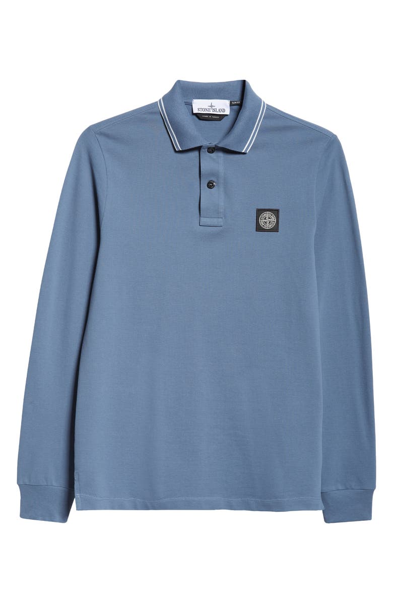 Stone Island Slim Fit Compass Logo Long Sleeve Stretch Cotton Polo, Alternate, color, Dark Blue