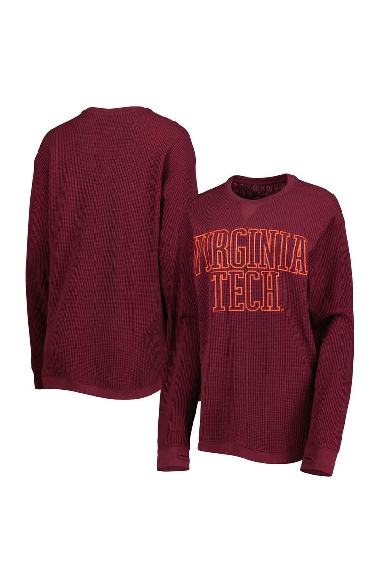 PRESSBOX Women's Pressbox Maroon Virginia Tech Hokies Surf Plus Size Southlawn Waffle-Knit Thermal Tri-Blend Long Sleeve T-Shirt, Main, color, 