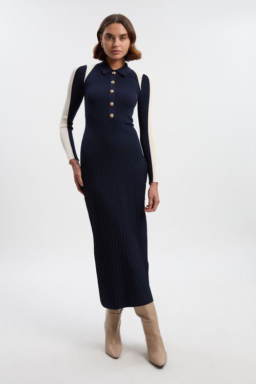 Karen Millen Rib Knit Colour Block Midi Dress In Blue