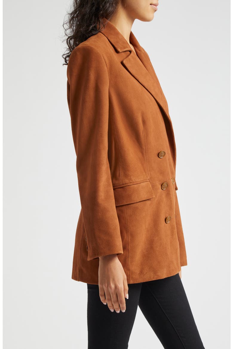 Aimee Relaxed Fit Double Breasted Suede Blazer, Alternate, color, COGNAC
