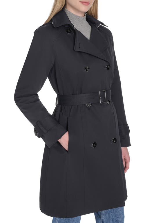 Cole Haan Water Resistant Twill Hooded Trench Coat In Black