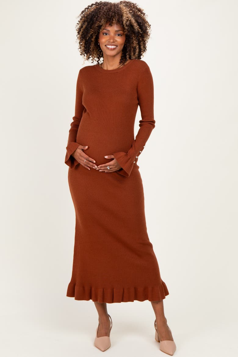 Ribbed Knit Bow Back Maxi Dress, Main, color, Brown