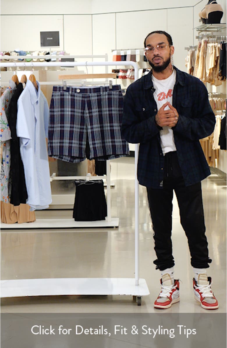 Plaid Flat Front Cotton Seersucker Shorts, sales video thumbnail