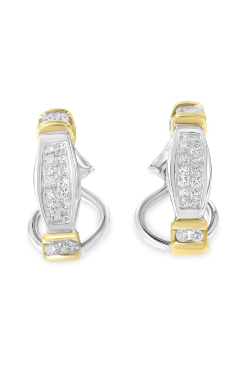 14K Two-Toned Gold 0.5 cttw and Princess Cut Diamond Earrings, Main, color, Yellow