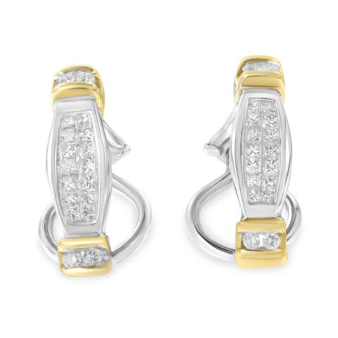 14K Two-Toned Gold 0.5 cttw and Princess Cut Diamond Earrings