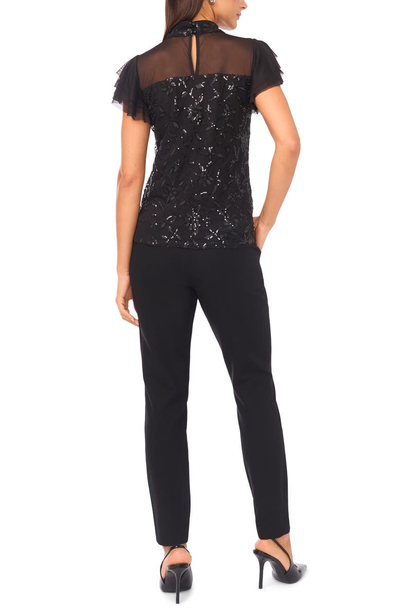 Vince Camuto Floral Sequin Flutter Sleeve Top, Alternate, color, Rich Black