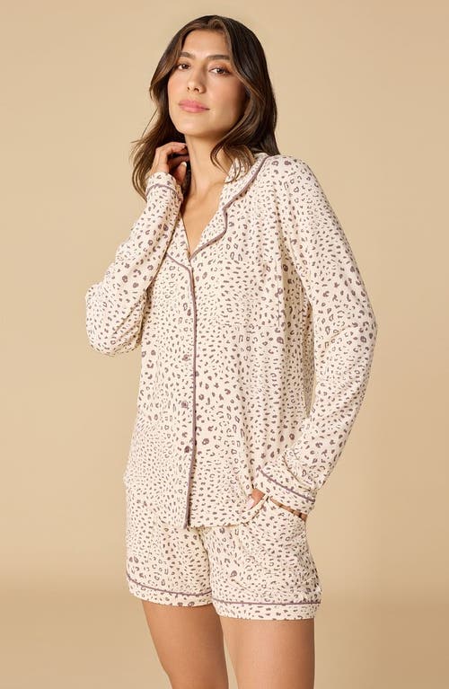 Softies Aria Slim Notch Collar Long Sleeve Short Set In Neutral