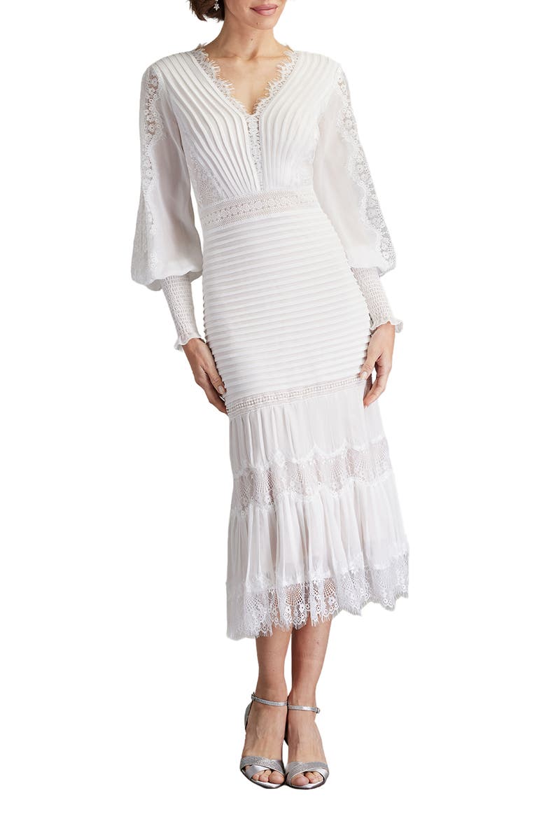 Lace Pintuck Long Sleeve Cocktail Dress, Main, color, WHITE/ PETAL