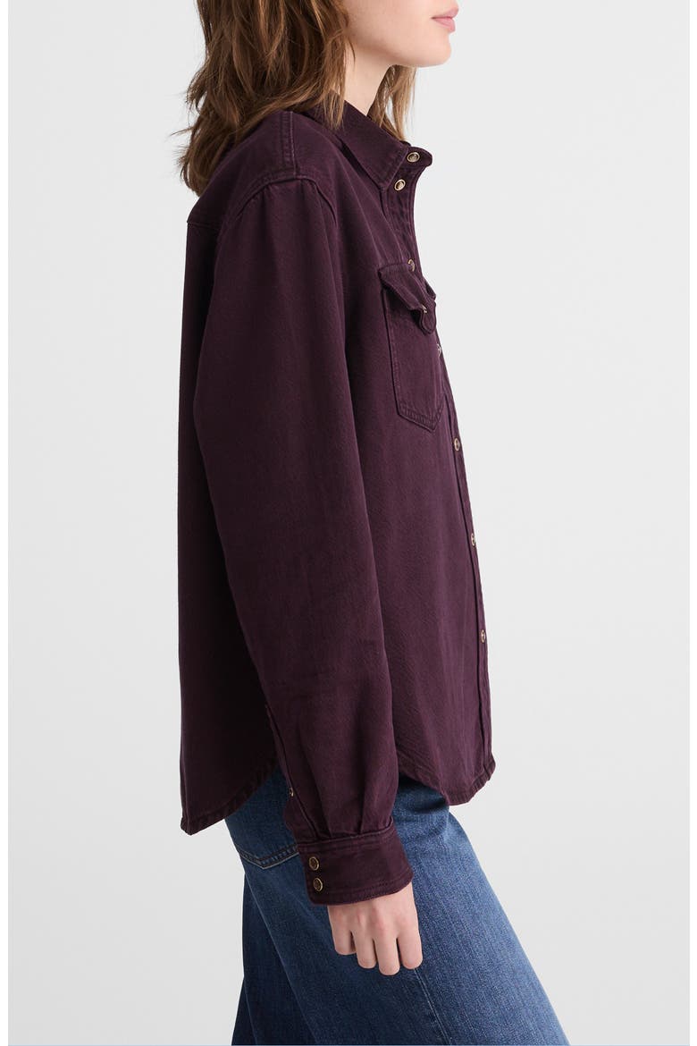 Airy Oversize Denim Snap-Up Shirt, Alternate, color, DARK BURGUNDY