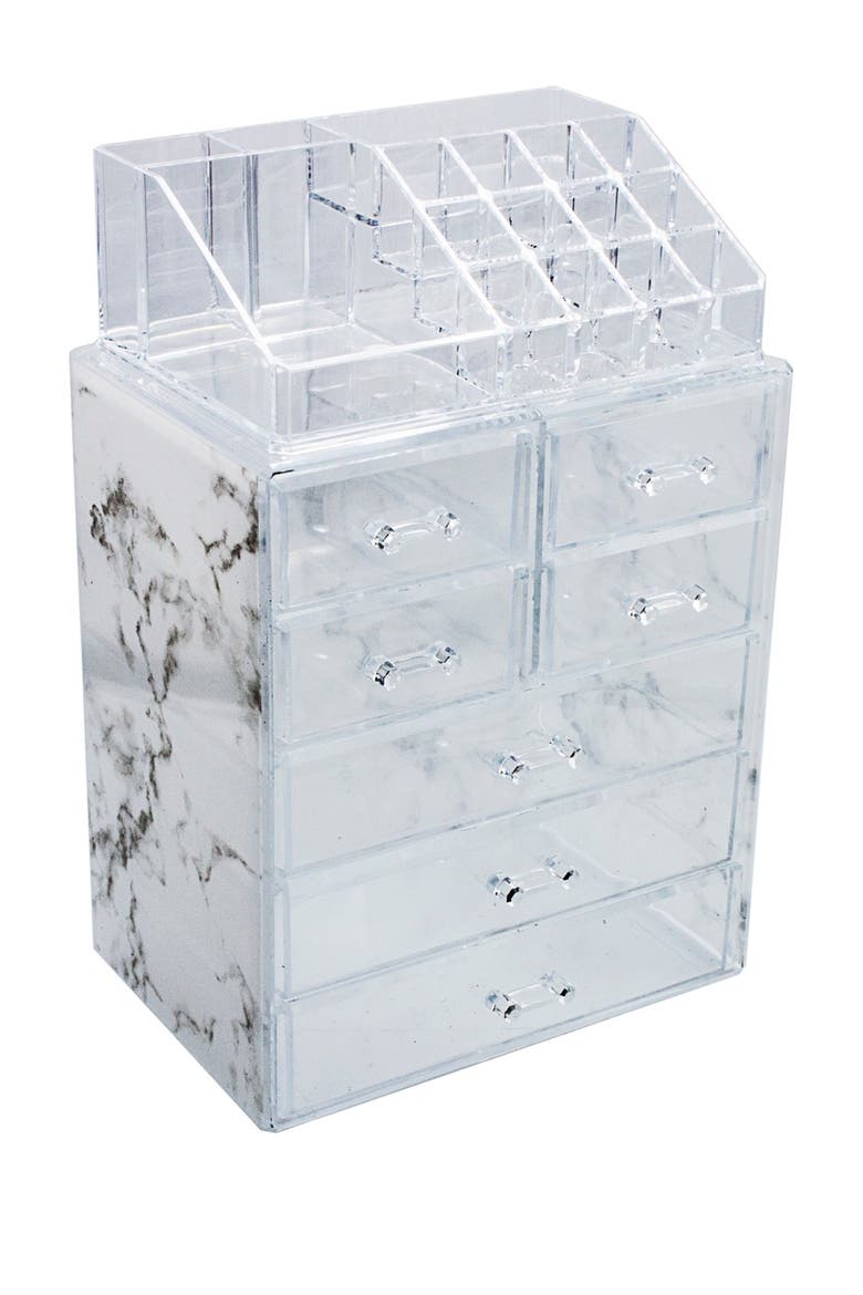 Cosmetic & Makeup Storage Case - Gray Marble, Alternate, color, GREY MARBLE
