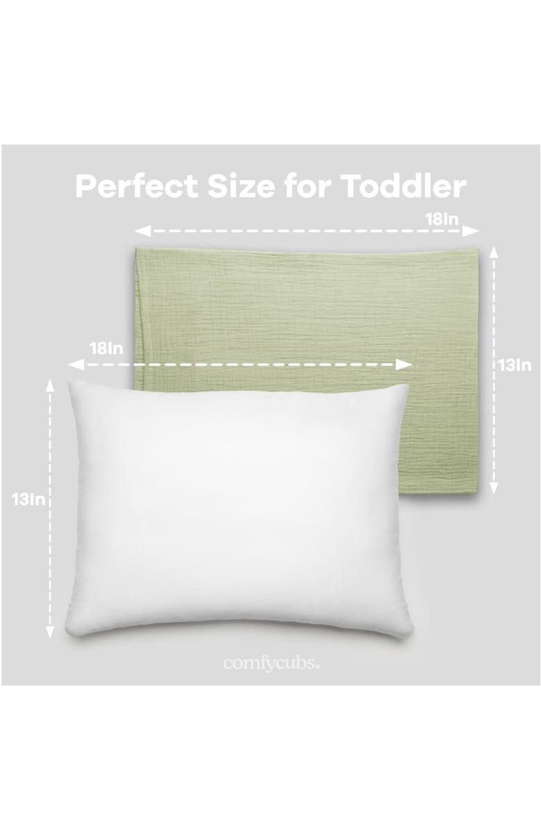 Comfy Cubs Toddler Pillow with Soft Muslin Pillowcase, Pack of 2, Alternate, color, Sage