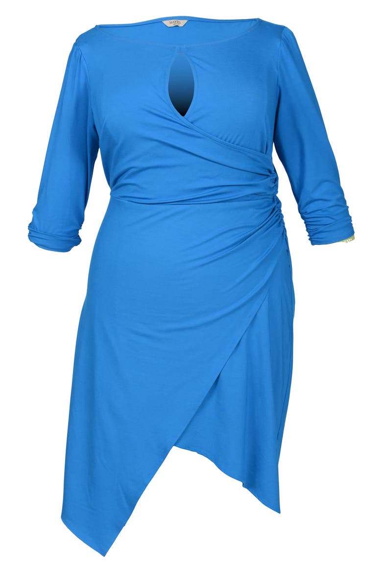 Lina Keyhole Ruched Faux Wrap Dress, Alternate, color, BLUE