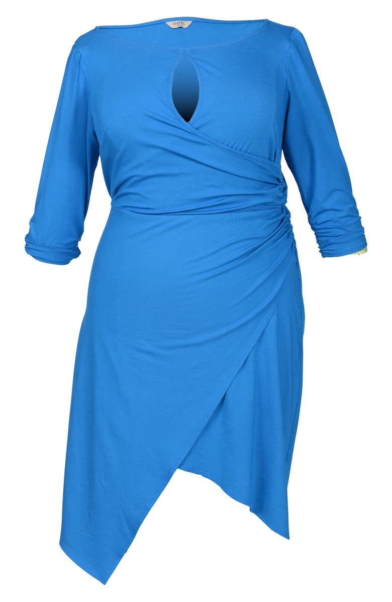 MAYES NYC Lina Keyhole Ruched Faux Wrap Dress, Alternate, color, Blue