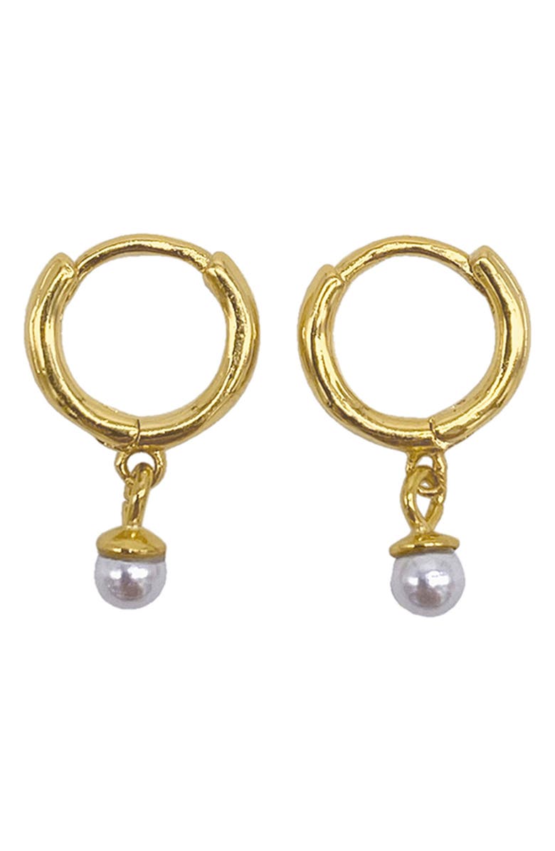 Adornia Faux Pearl Drop Huggie Hoop Earrings, Main, color,