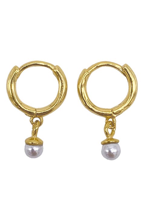 Faux Pearl Drop Huggie Hoop Earrings