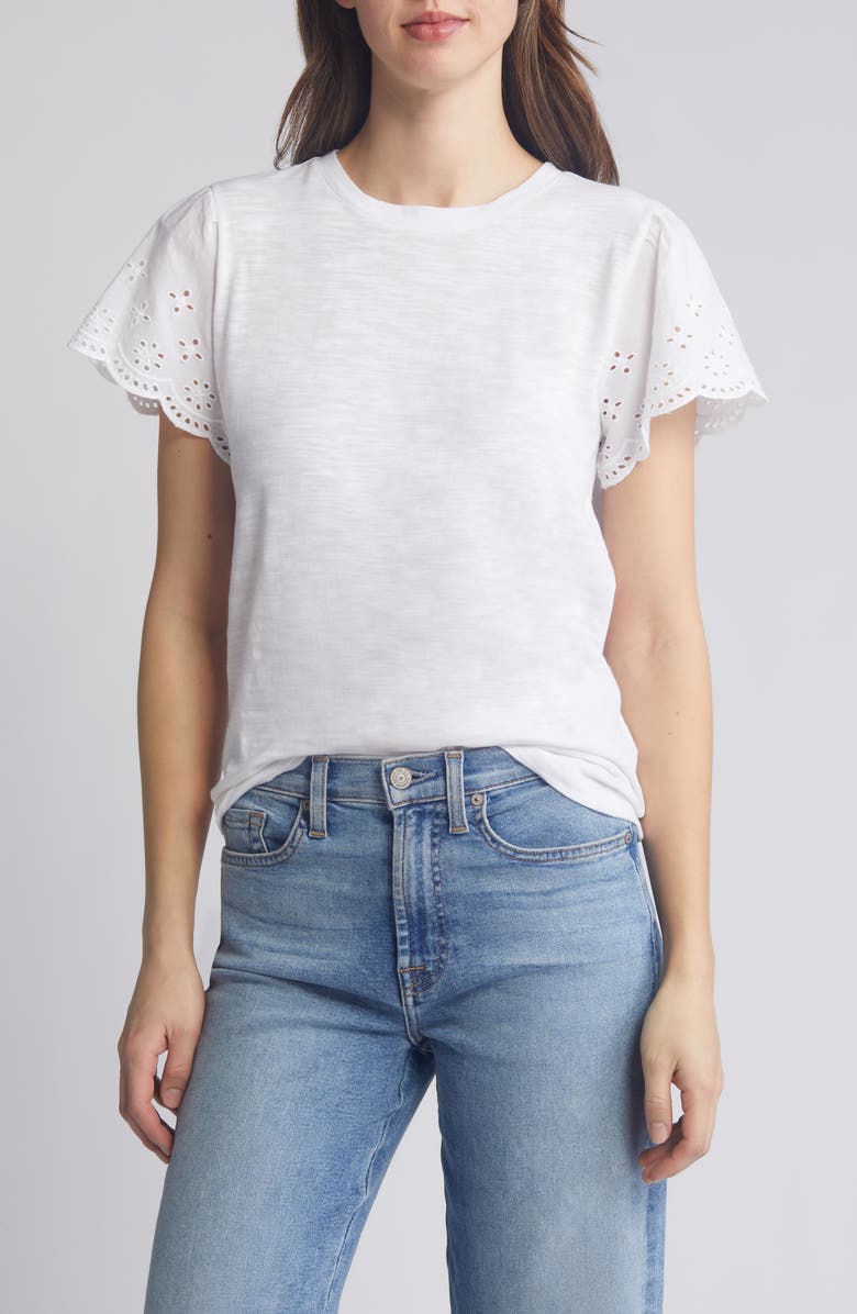 Caslon<sup>®</sup> Mixed Media Eyelet Sleeve Top, Main, color, 